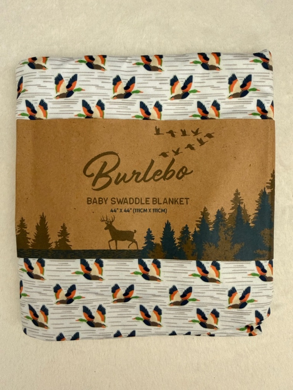 {NWT} Burlebo | Duck Print Baby Swaddle Blanket Jumbo Mallards Green BSB-M